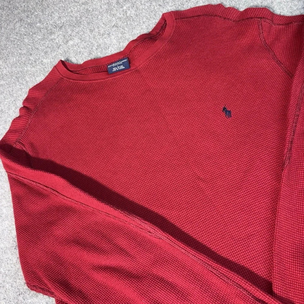 Polo Ralph Lauren Men's  Shirt Large Red‎ Waffle Knit Thermal Long Sleeve Cotton